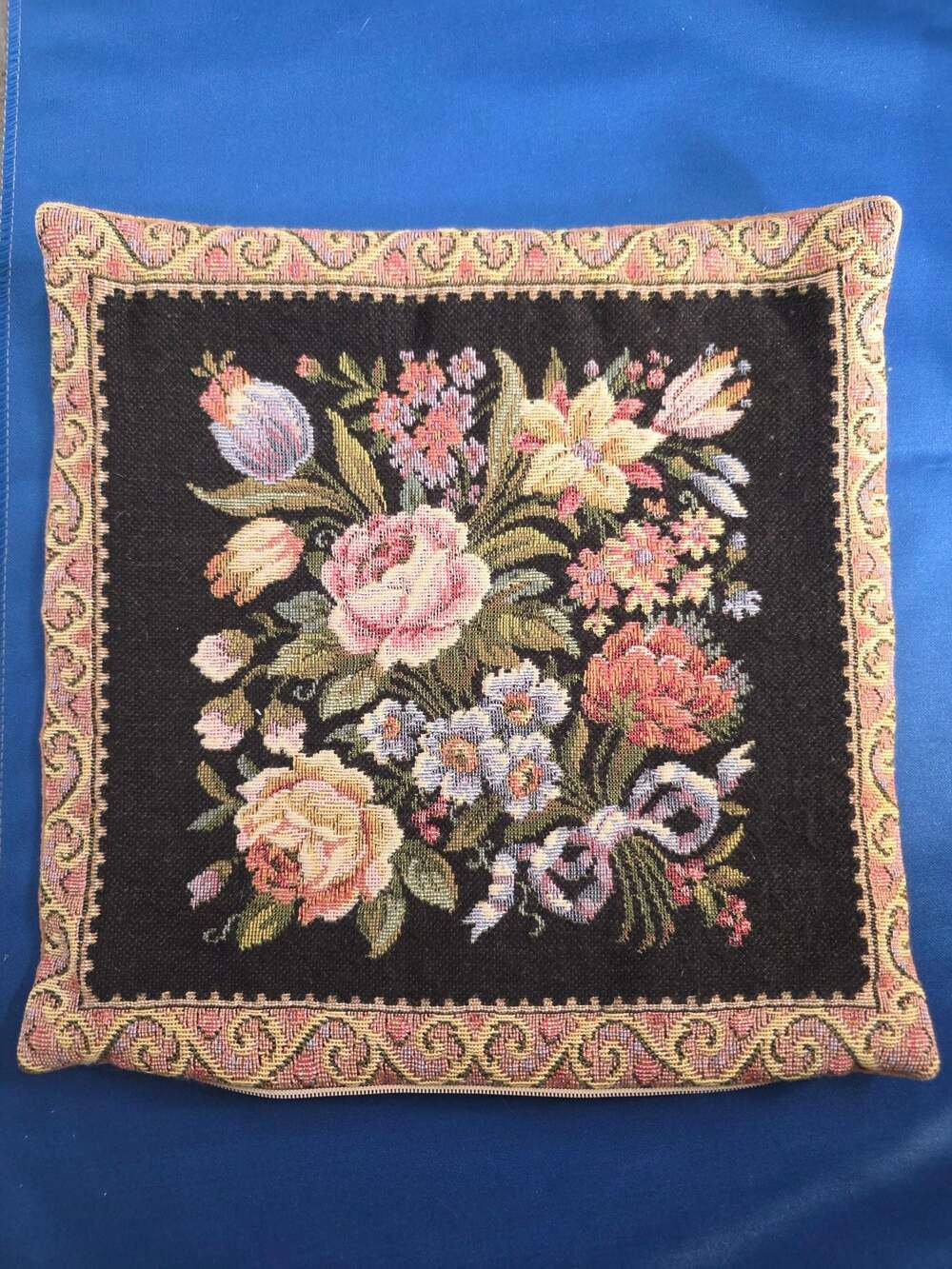 Vintage Flemish Inspired Floral Tapestry Pillow Cover 12x12